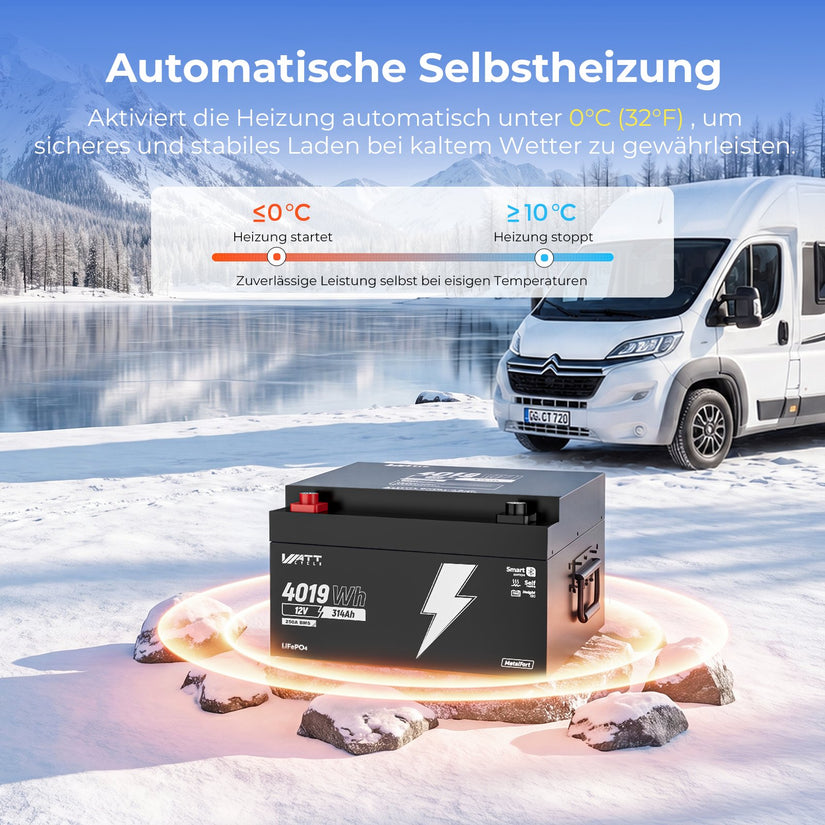 Untersitz-Version! LiFePO4 Untersitz Batterie 12V 314Ah mit Bluetooth & Heizung, ECE R10 Zulassung
