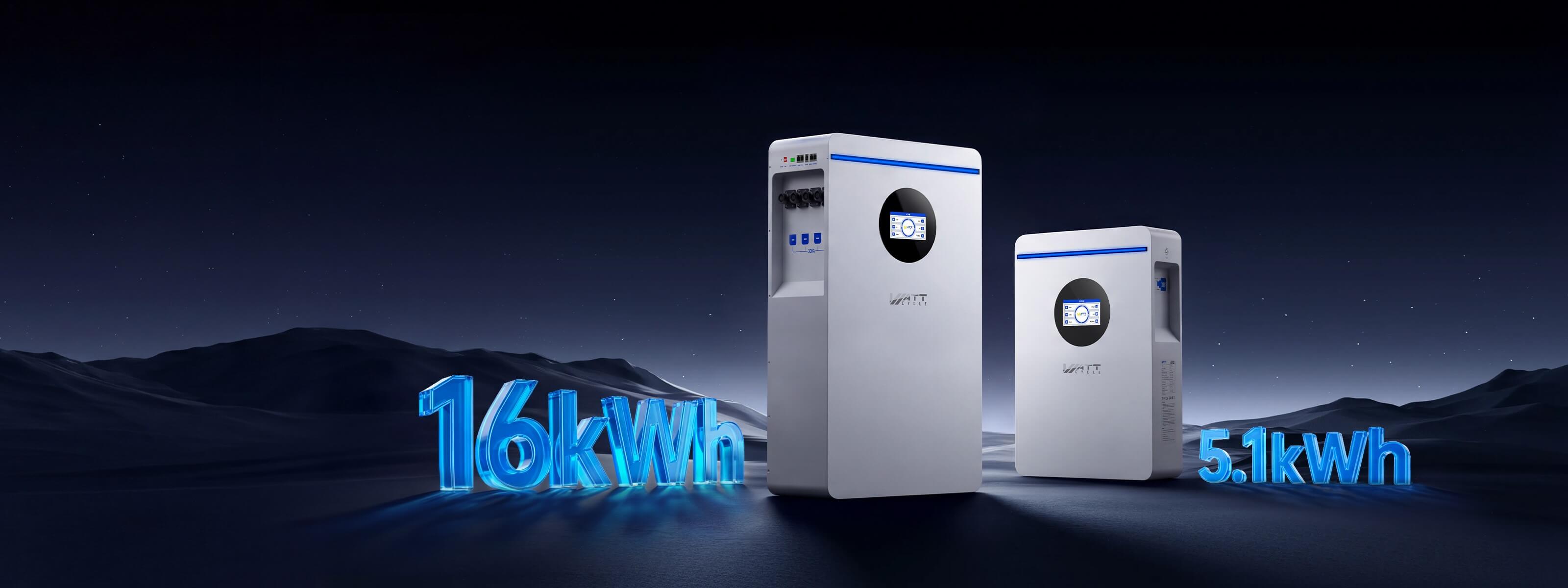 WattCycle NextGen 51,2V 100Ah 5kWh Wandmontage LiFePO4 Solarbatterie und 51,2V 314Ah 16kWh Wandmontage LiFePO4 Solarbatterie