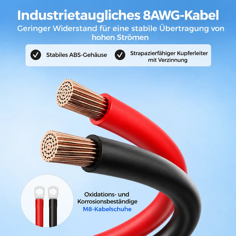 WattCycle Verbindungskabel für BLUETTI AC200MAX mit 8AWG Kupferkabel, robustem ABS-Gehäuse und korrosionsbeständigen M8-Kabelschuhen